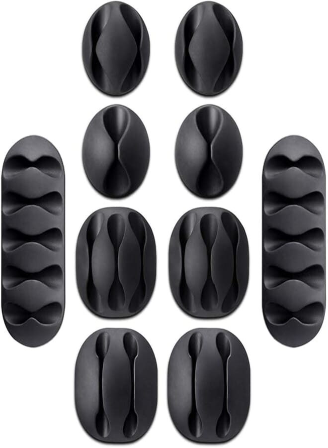 Wire Clips Cable Protector 10 Pack Black Adhesive Cord Holders Ideal Cords Management for Organizing Cable Wires TV Home Office Car Desk Cubicle Nightstand(Black)